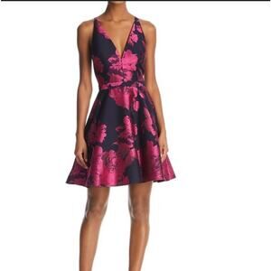 Aqua Floral Brocade V-Neck Strappy Dress with undercoat Sz. 0/XS NWT